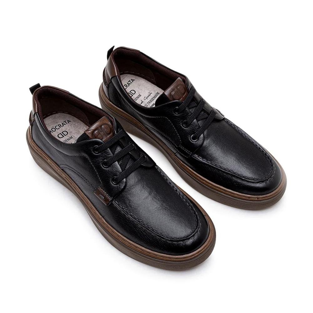 Sapatênis De Couro Democrata Masculino Denim Clash 240301 Preto 2