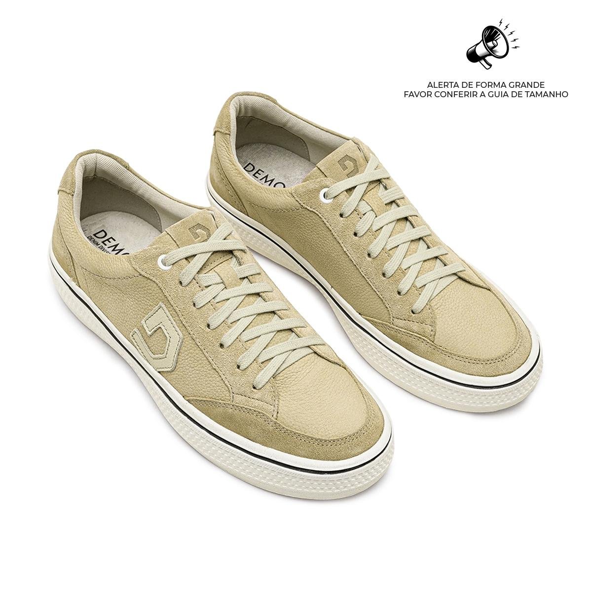 Tênis De Couro Democrata Masculino Denim Fender 290206 Bege 2