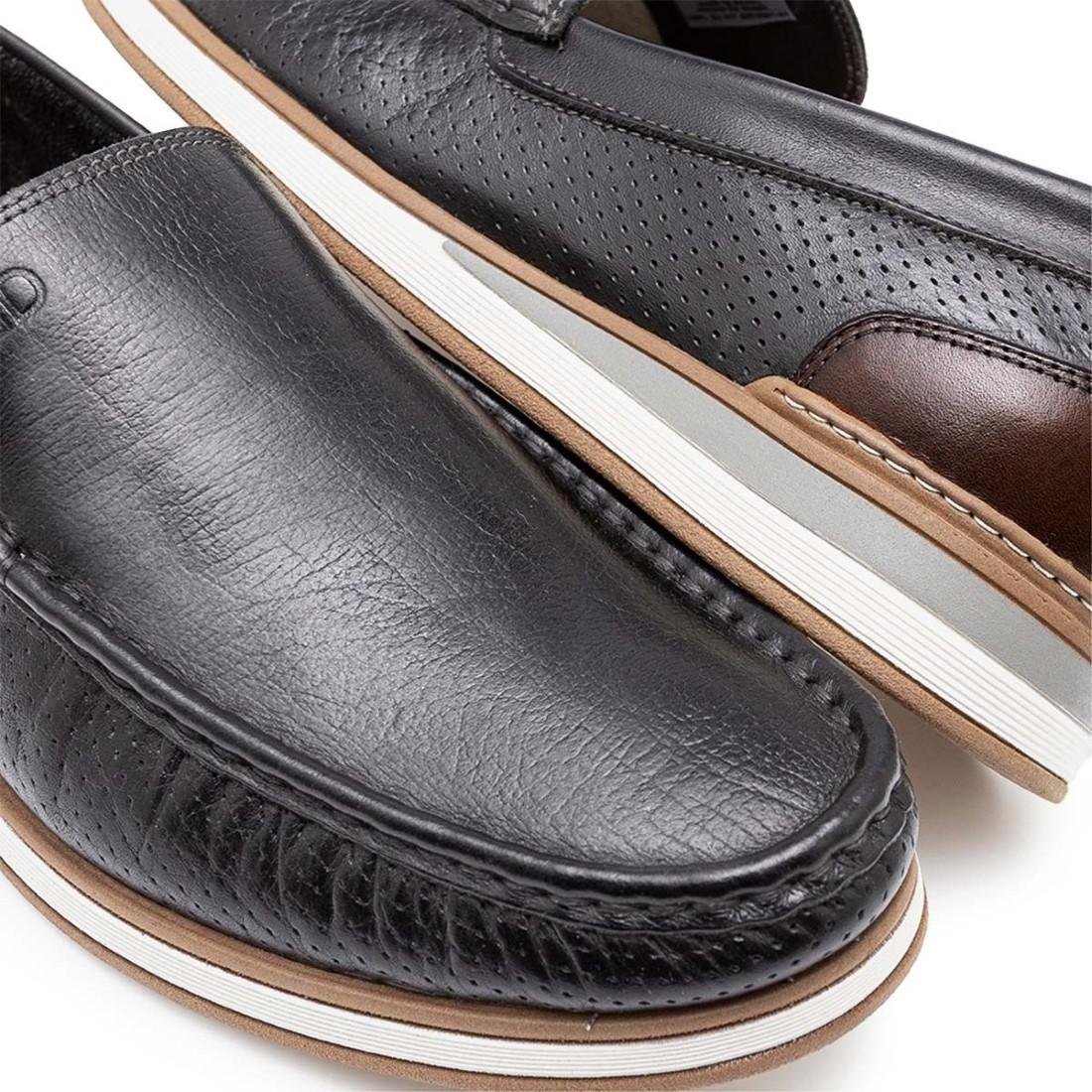 Mocassim De Couro Democrata Denim Flow 252101 Preto/Marrom 3