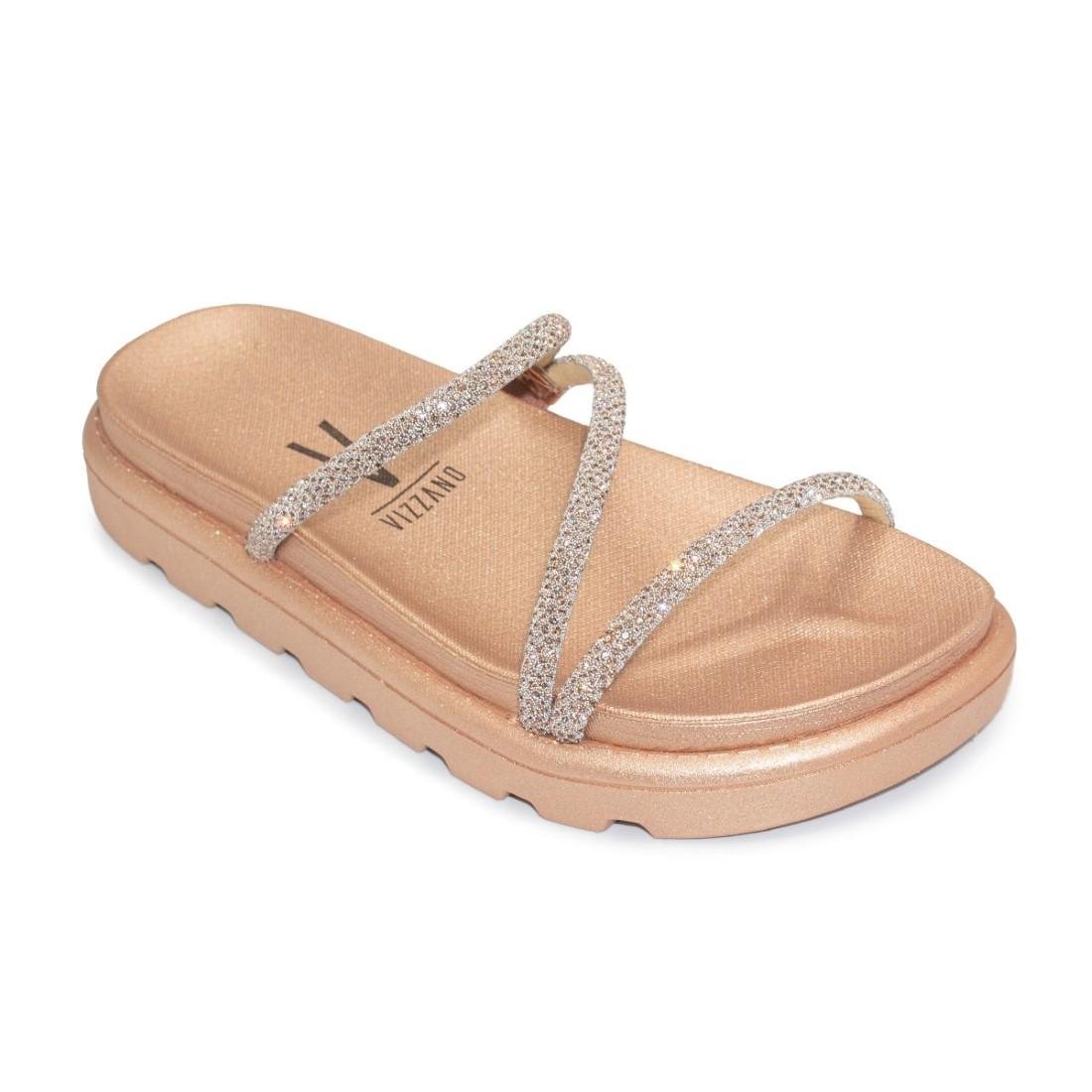 Chinelo Flat Vizzano Feminino Tira Strass Casual 6459.318 Rosa 2
