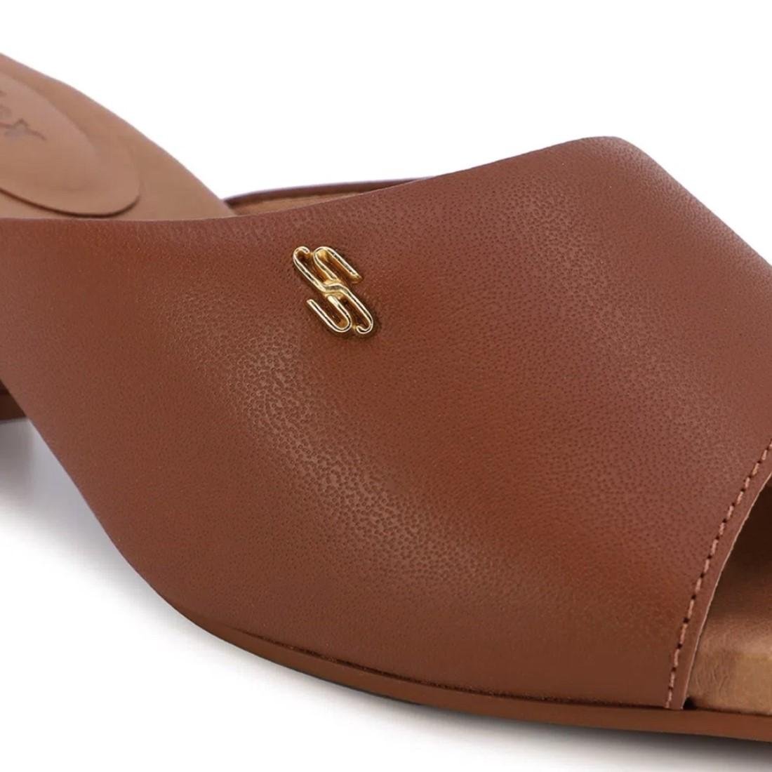 Tamanco Usaflex Feminino Couro Salto Bloco Básico Casual Y8216 Marrom 3