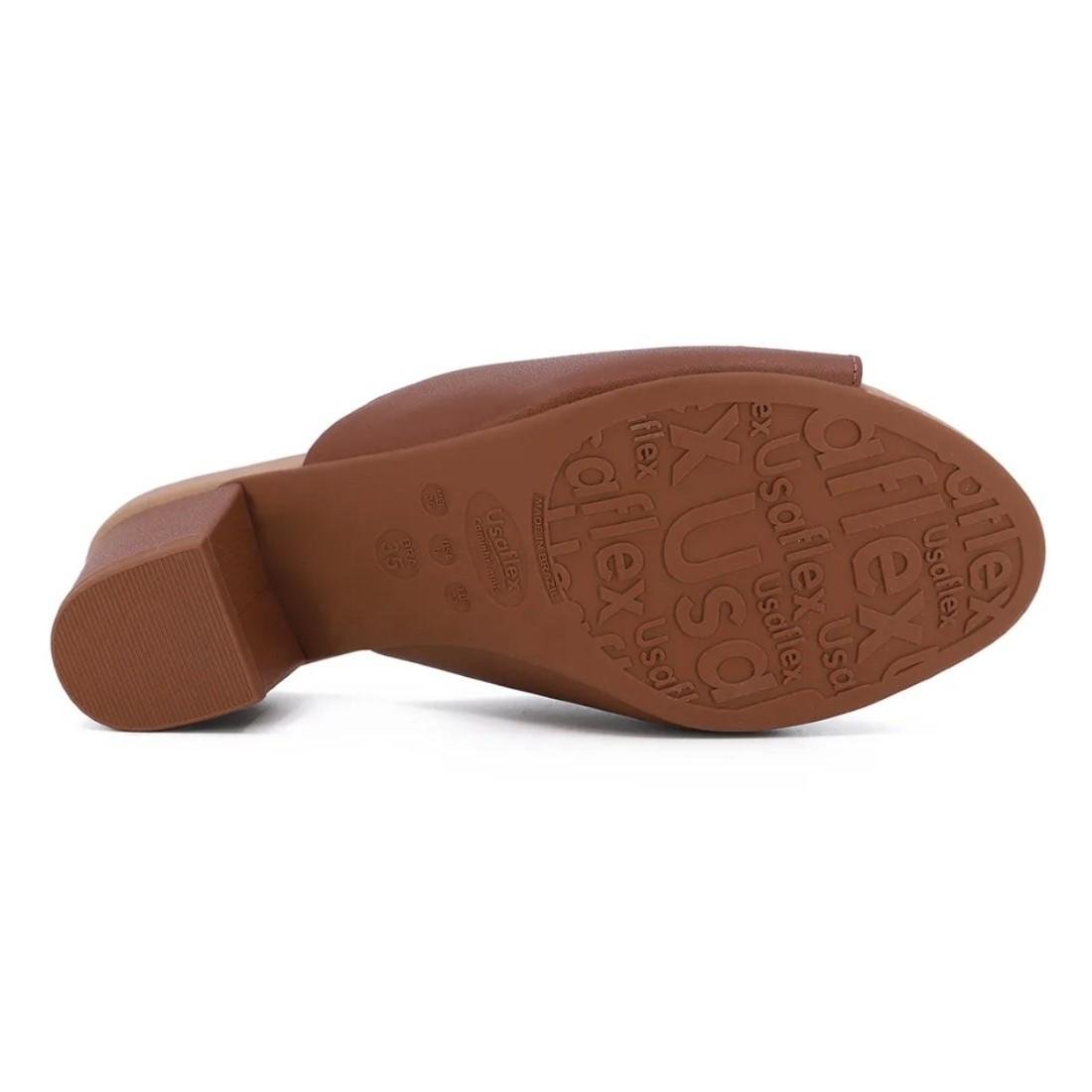 Tamanco Usaflex Feminino Couro Salto Bloco Básico Casual Y8216 Marrom 5