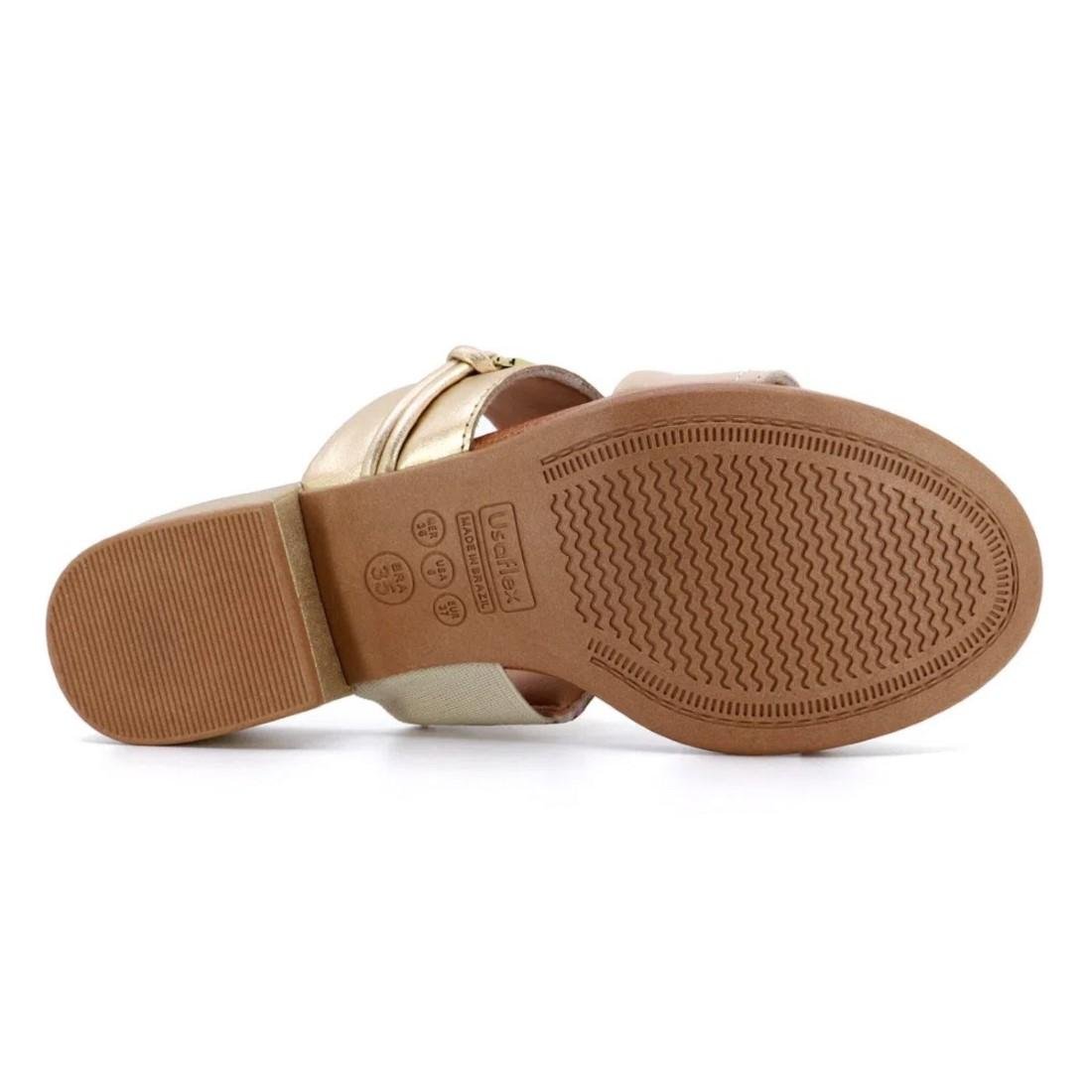 Tamanco Usaflex Feminino Salto Bloco Couro Casual AI2707 Dourado 5