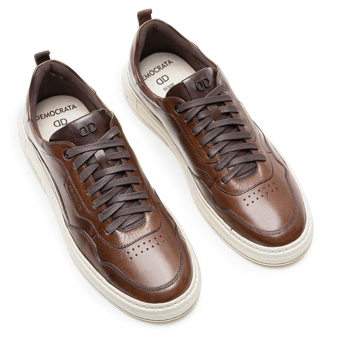 Tênis De Couro Democrata Masculino Denim Jake 240201 Marrom 2
