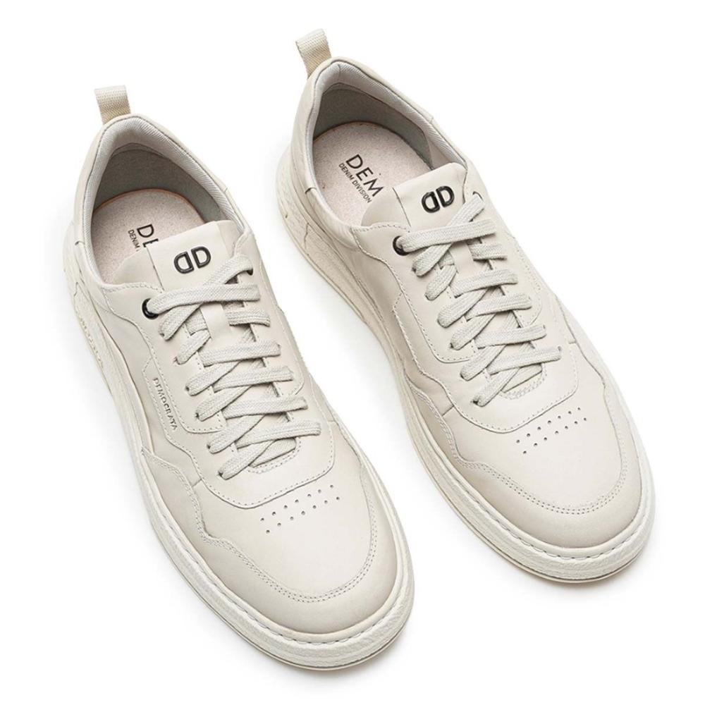 Tênis De Couro Democrata Masculino Denim Jake 240201 Bege 2