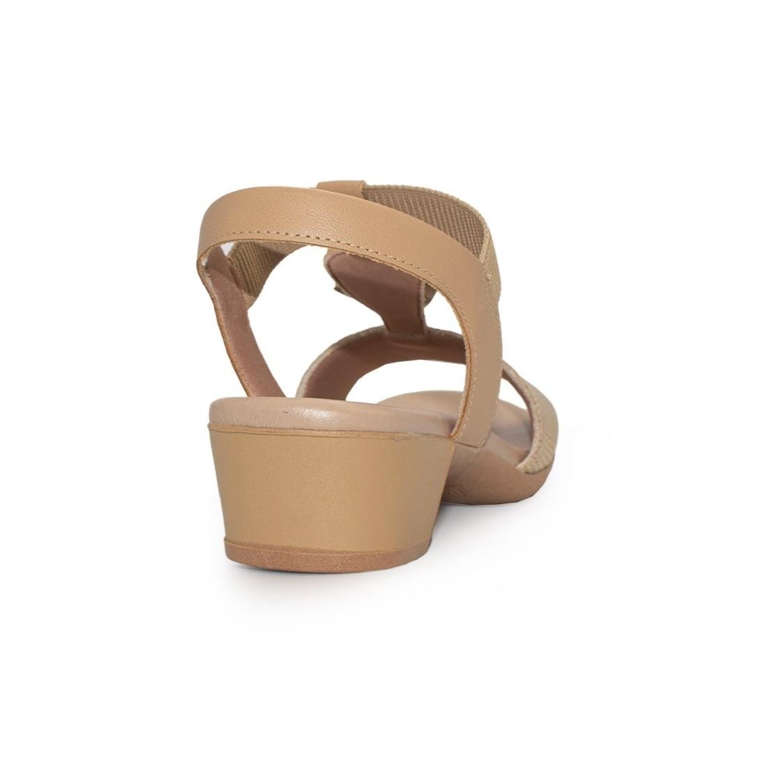 Sandália Usaflex Feminina Casual Salto Bloco MM0801 Bege/Dourado 4
