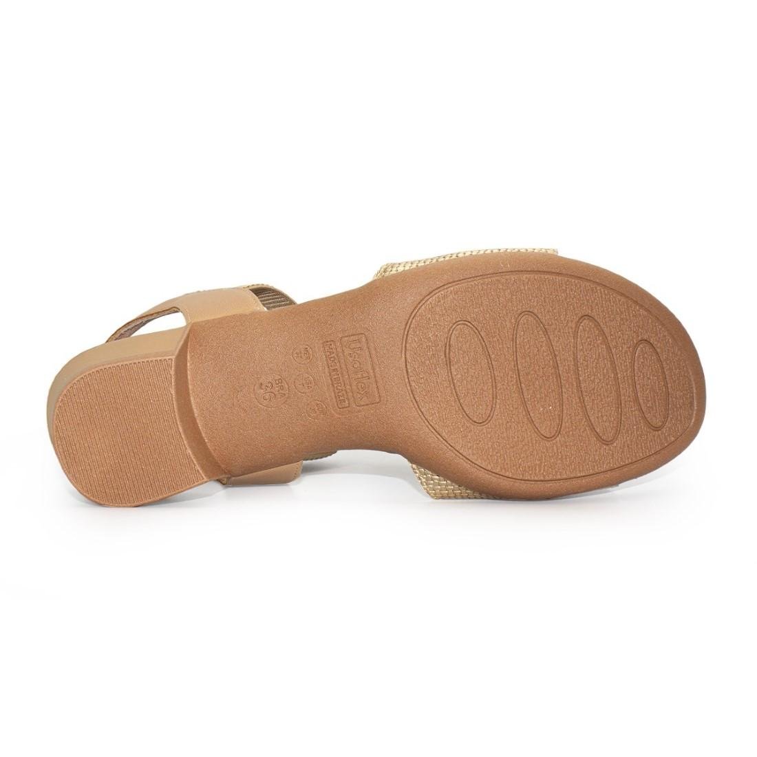 Sandália Usaflex Feminina Casual Salto Bloco MM0801 Bege/Dourado 5