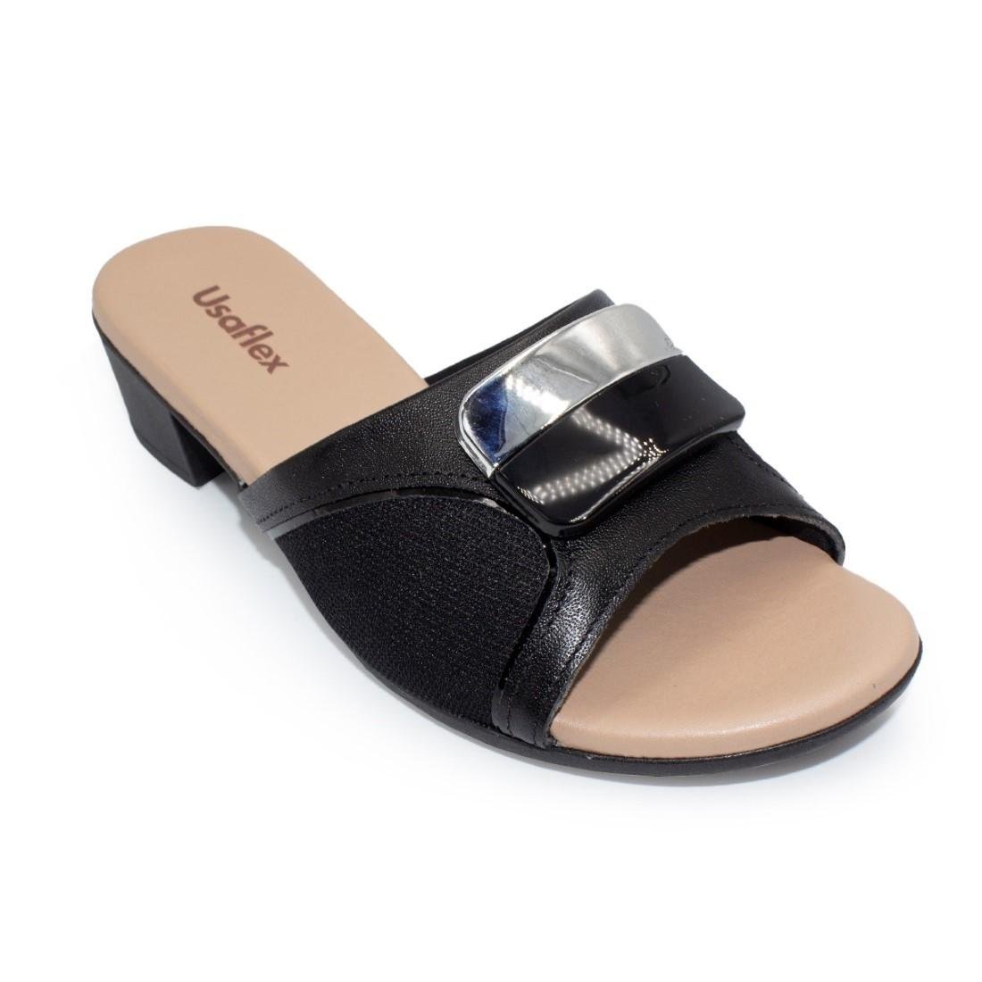 Tamanco Usaflex Feminino Salto Bloco Casual MM0802 Preto 2