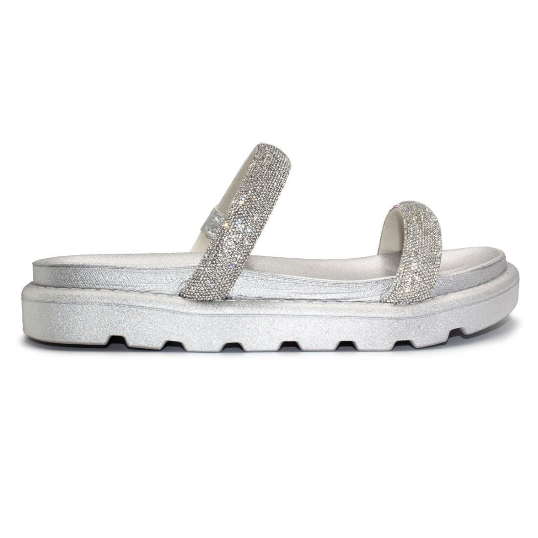 Chinelo Flat Vizzano Feminino Tira Strass Casual 6459.310 Prata 1