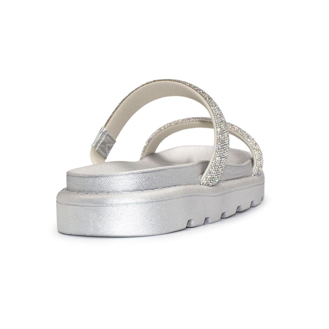 Chinelo Flat Vizzano Feminino Tira Strass Casual 6459.310 Prata 4