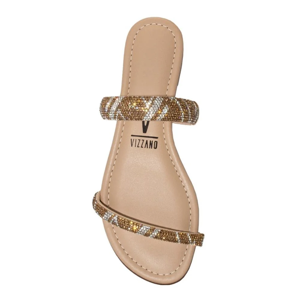 Tamanco Flat Vizzano Feminino Strass Casual 6235.1189 Bege/Dourado 3