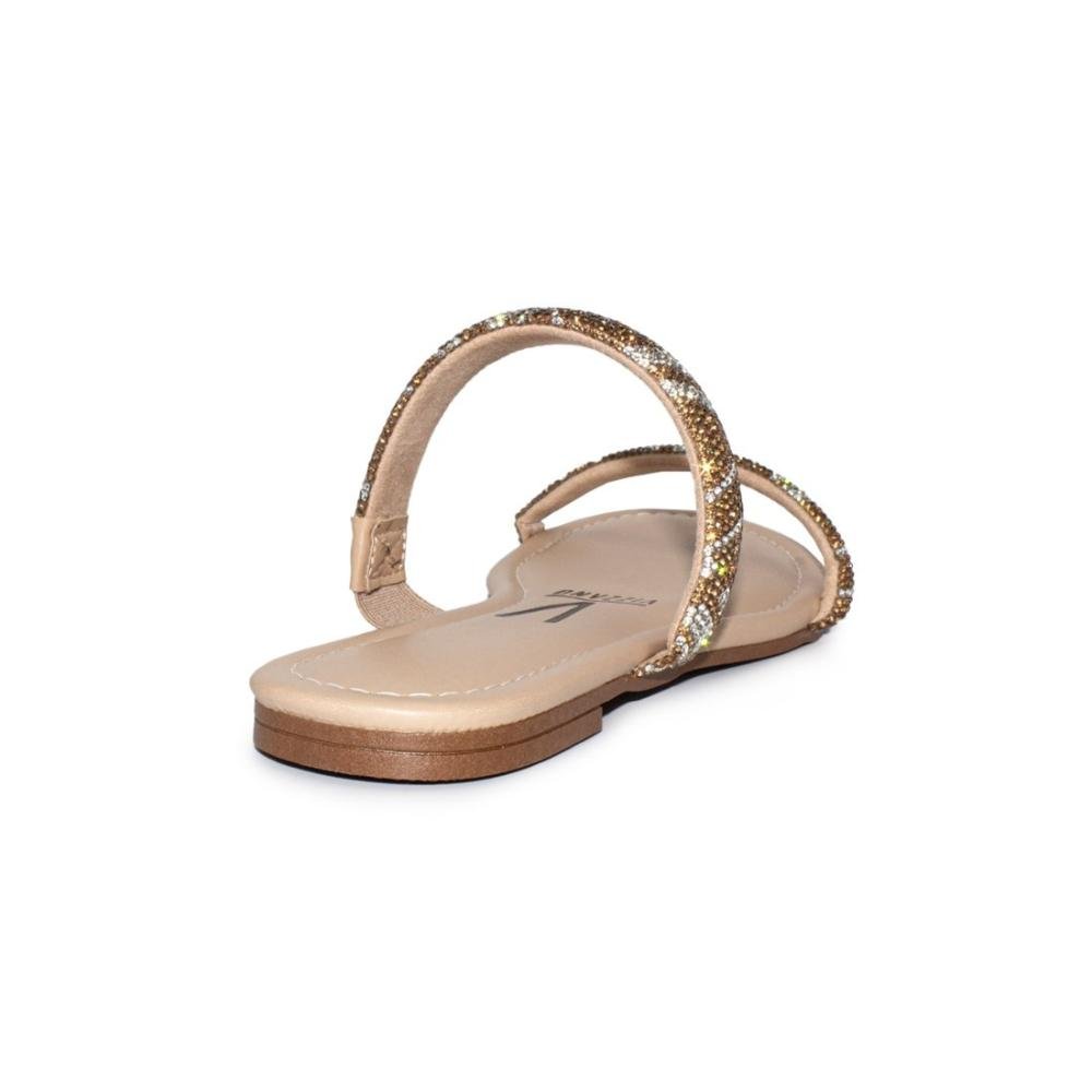 Tamanco Flat Vizzano Feminino Strass Casual 6235.1189 Bege/Dourado 4