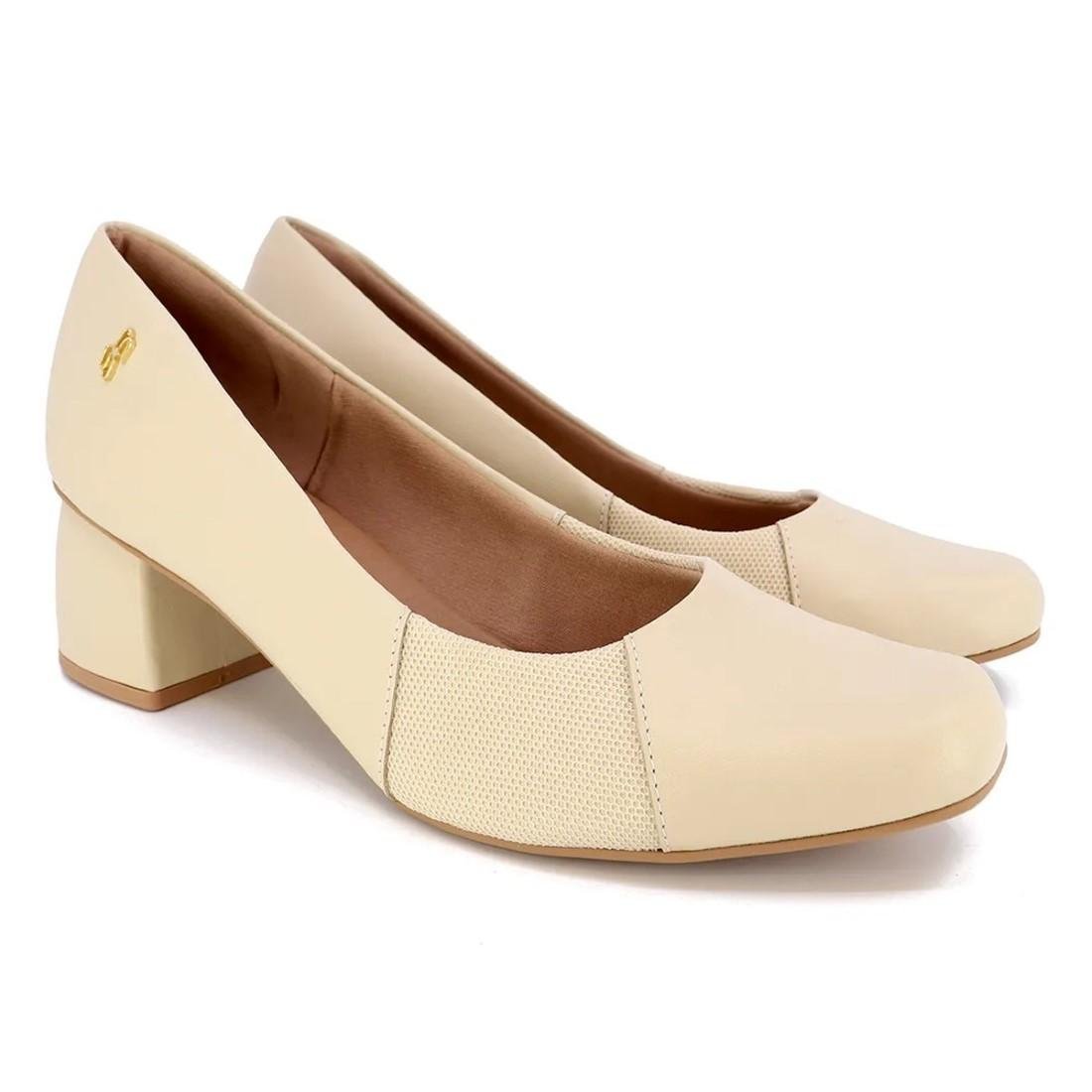Scarpin Usaflex Feminino Salto Bloco Casual AC2526 Bege 2