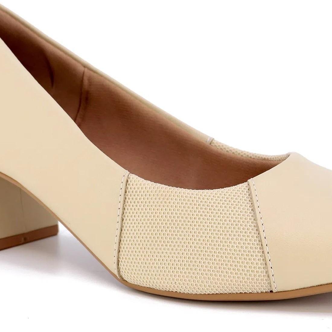 Scarpin Usaflex Feminino Salto Bloco Casual AC2526 Bege 3
