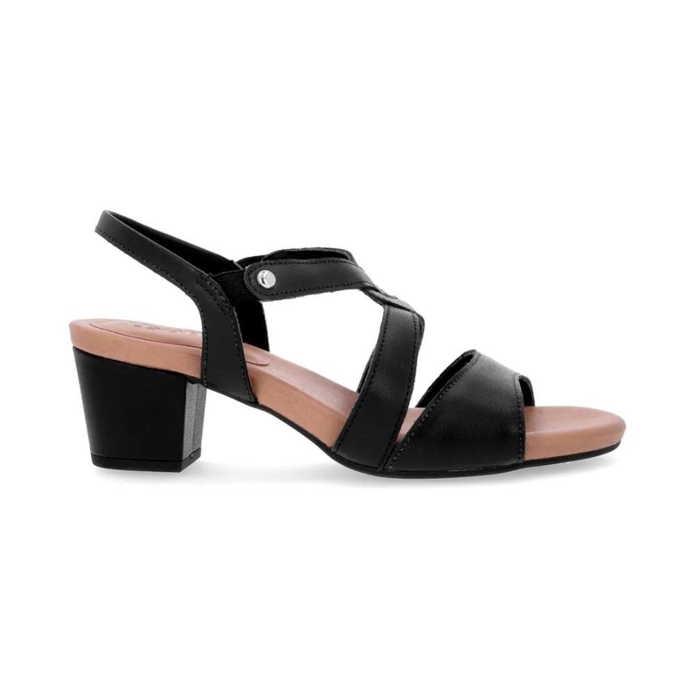 Sandália Usaflex Feminina em Couro Salto Bloco Y8217 Preto 1