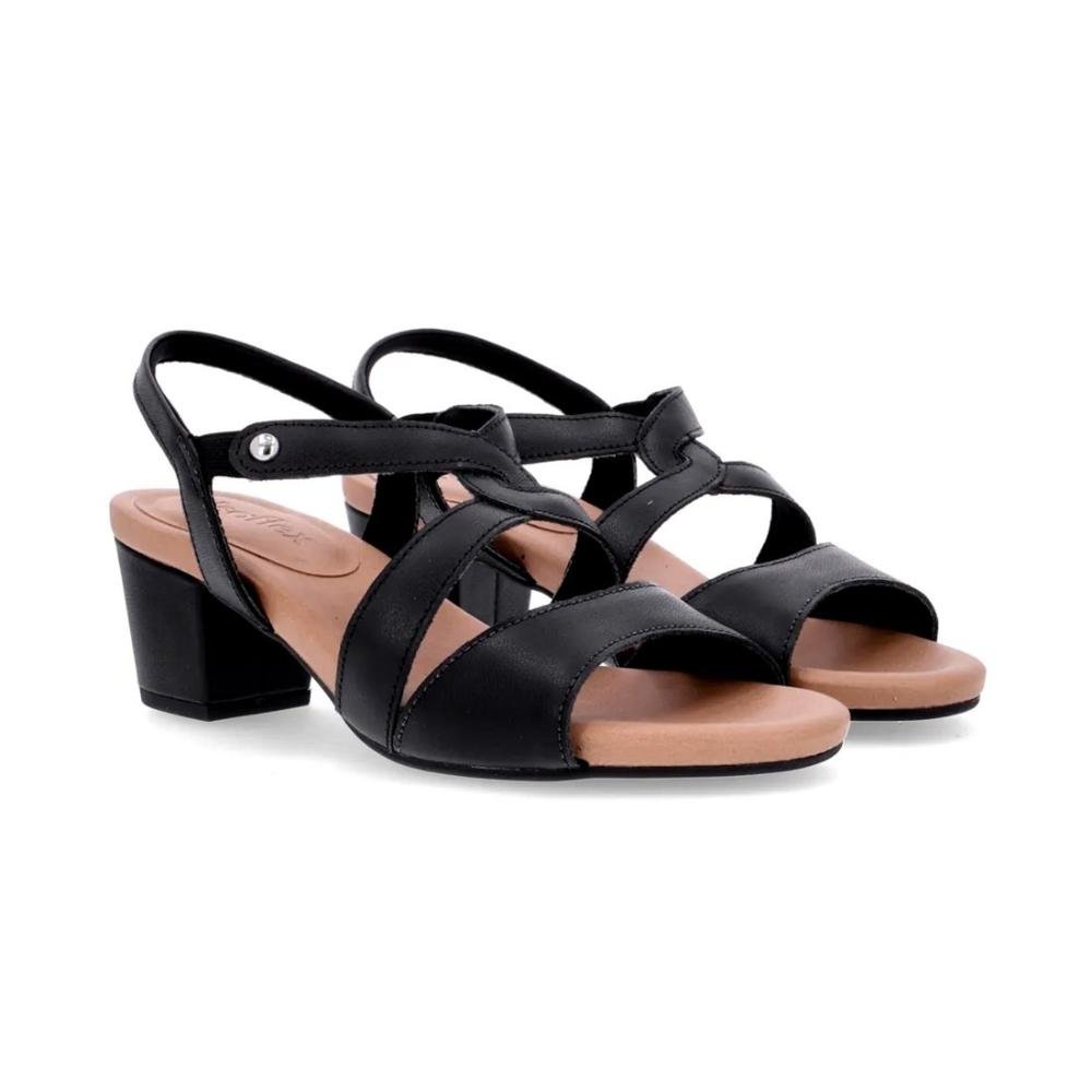 Sandália Usaflex Feminina em Couro Salto Bloco Y8217 Preto 2