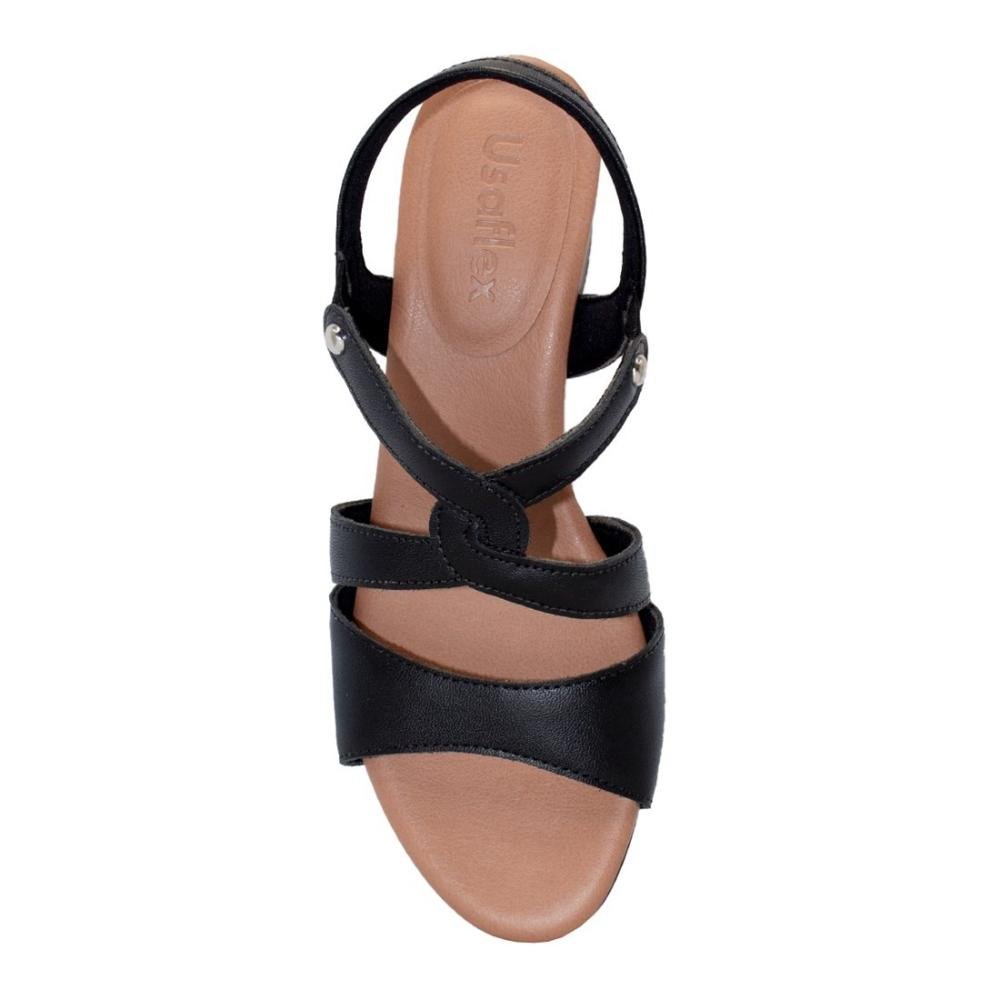 Sandália Usaflex Feminina em Couro Salto Bloco Y8217 Preto 3