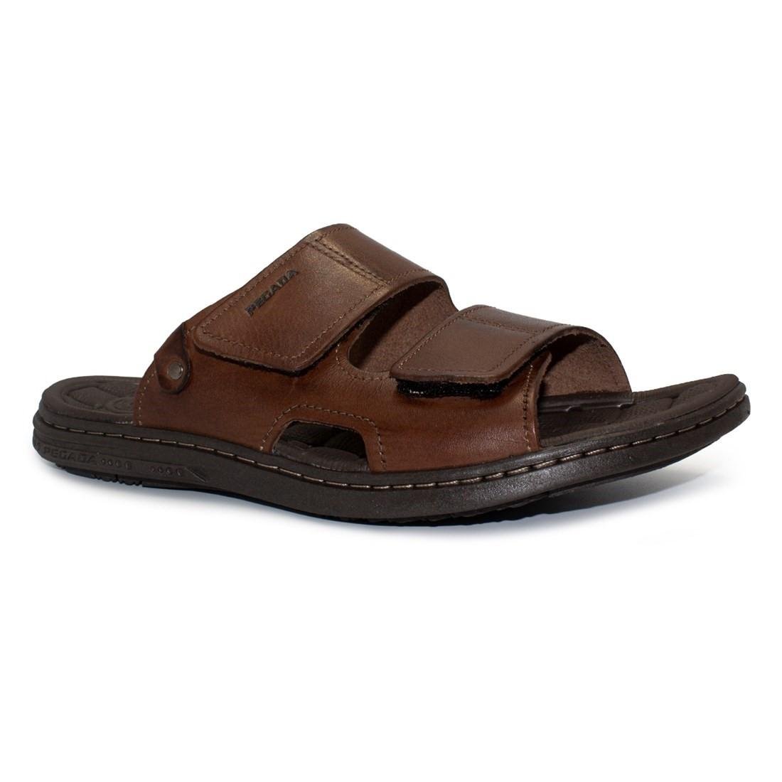 Chinelo Pegada Masculino Couro Tiras Duplas 131283 Marrom 1