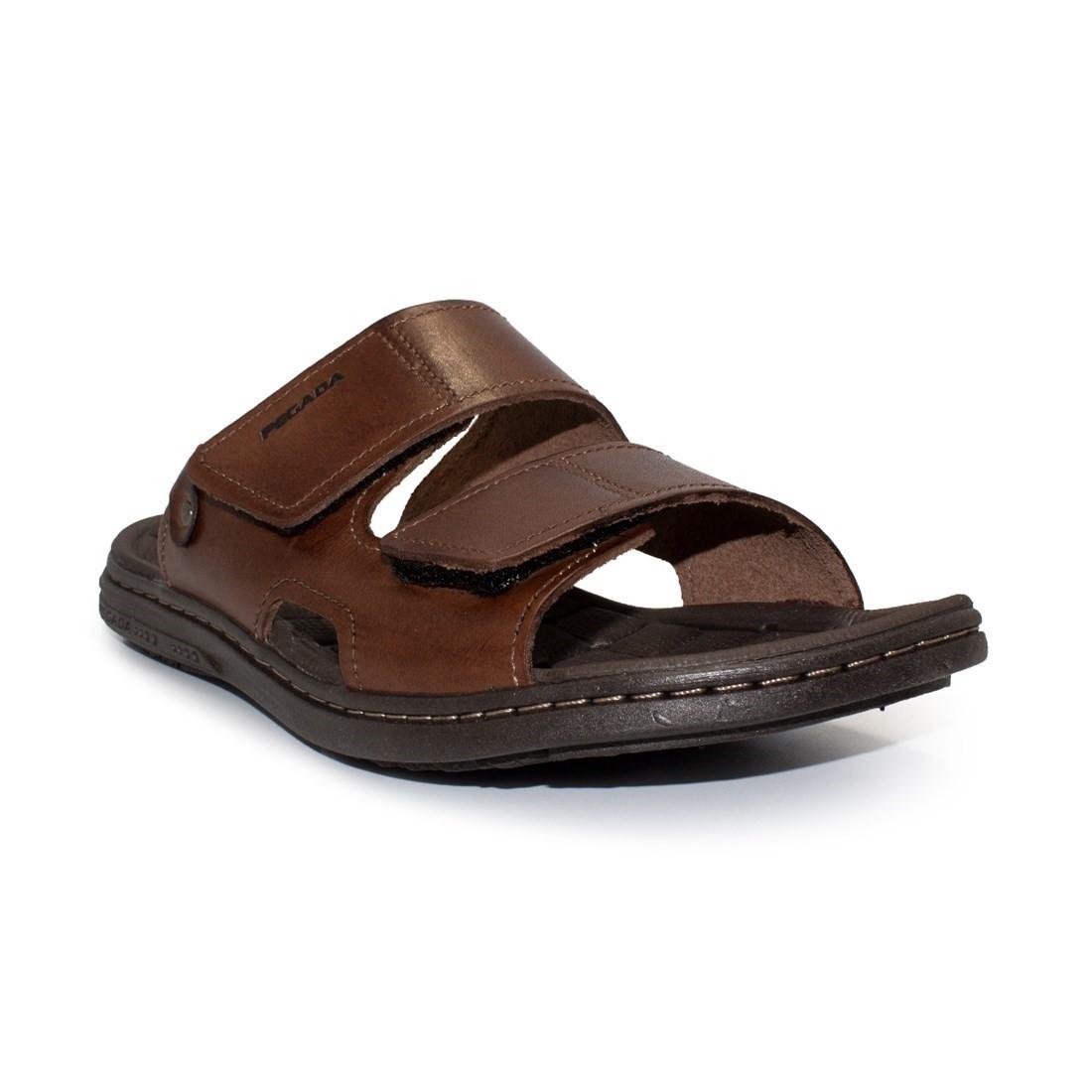 Chinelo Pegada Masculino Couro Tiras Duplas 131283 Marrom 2