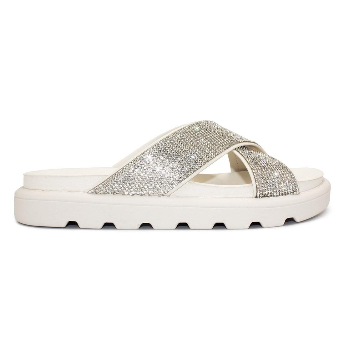 Chinelo Vizzano Papete Tiras Cruzadas Strass Casual 6459.122 Branco 1