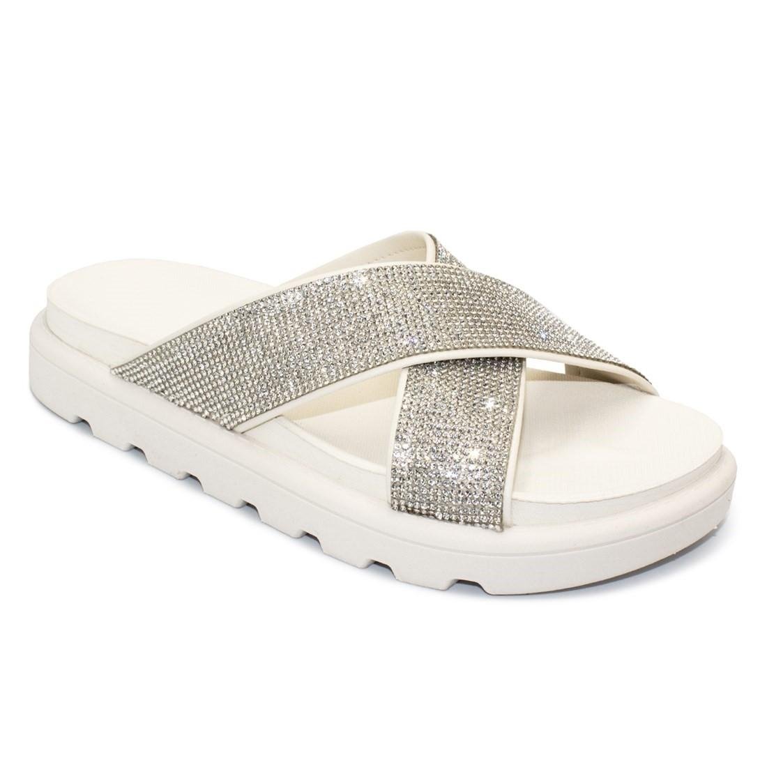 Chinelo Vizzano Papete Tiras Cruzadas Strass Casual 6459.122 Branco 2