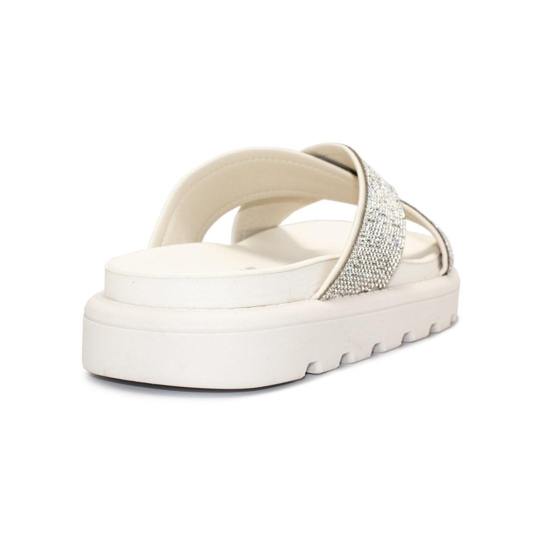 Chinelo Vizzano Papete Tiras Cruzadas Strass Casual 6459.122 Branco 4