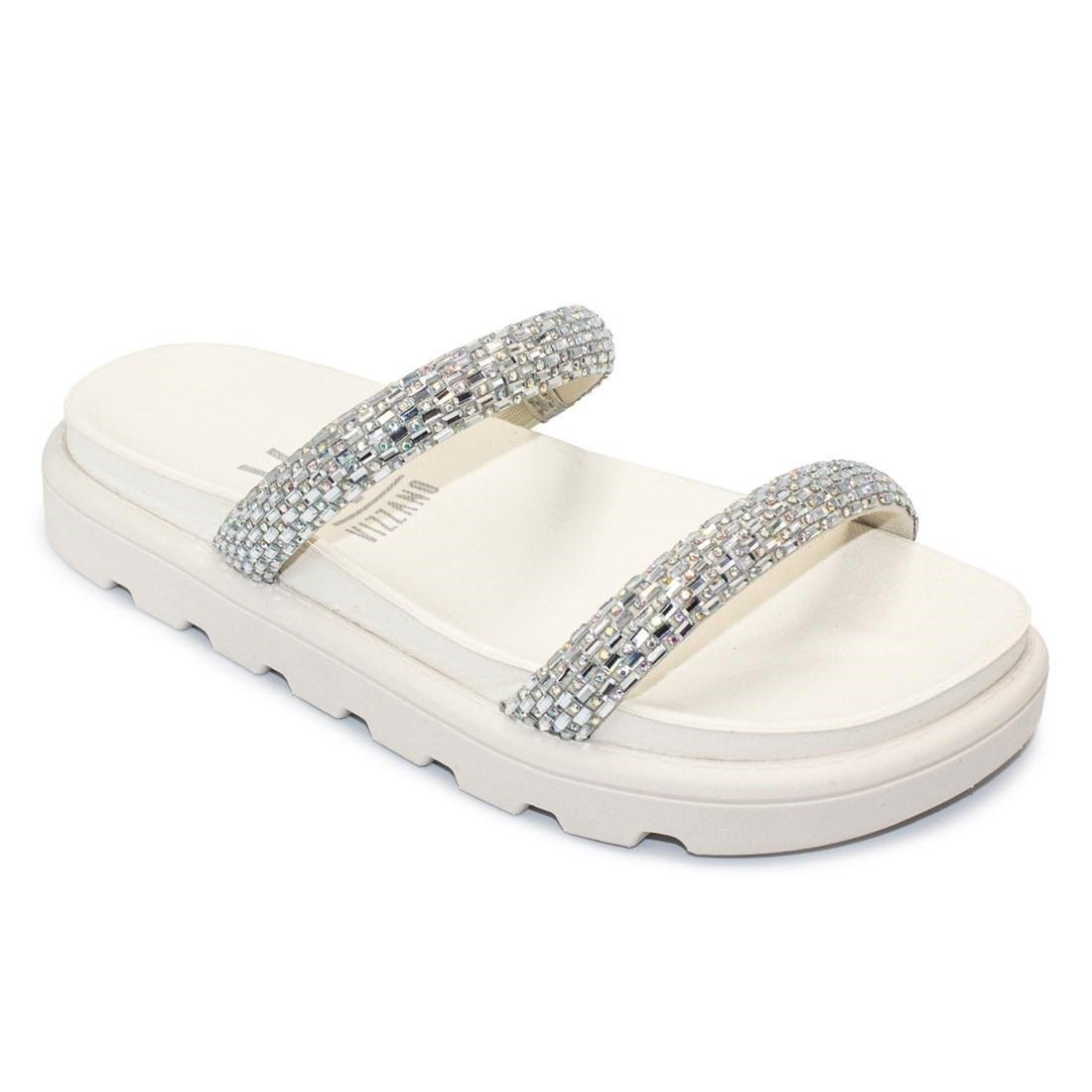 Chinelo Flat Vizzano Feminino Tira Pronta Strass Casual 6459.128 Branco 2