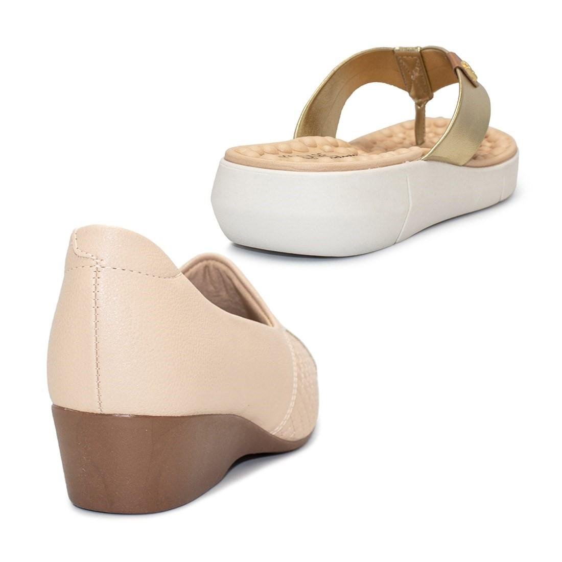 Kit Ultraconforto Modare Sapatilha Napa Joanetes + Tamanco Napa Sense Flex Bege/Dourado 4