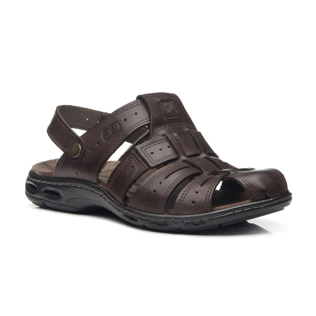 Sandália Pegada Couro Tiras Duplas 2 Em 1 130687 Marrom Escuro 2