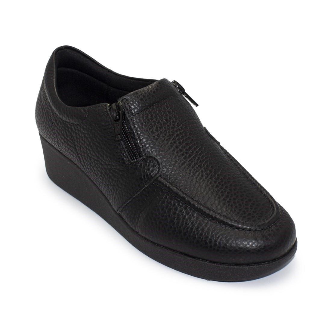 Mocassim Usaflex Feminino Salto Anabela Couro Com Ziper 6262PL Preto 2