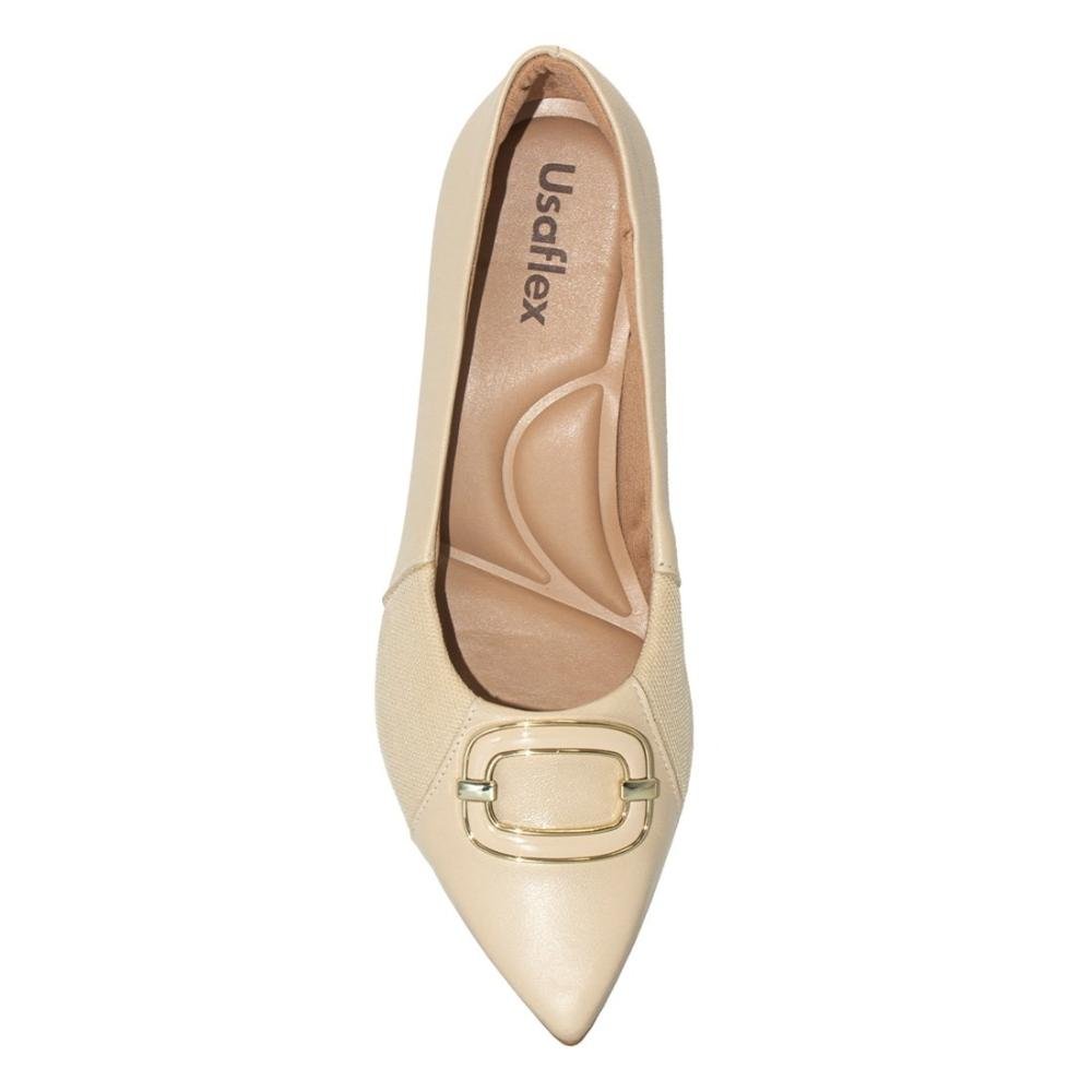 Scarpin Usaflex Couro Salto Bloco Enfeite MM0503 Bege 3