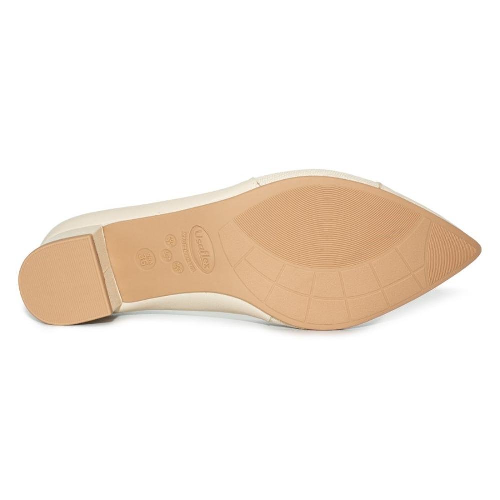 Scarpin Usaflex Couro Salto Bloco Enfeite MM0503 Bege 5