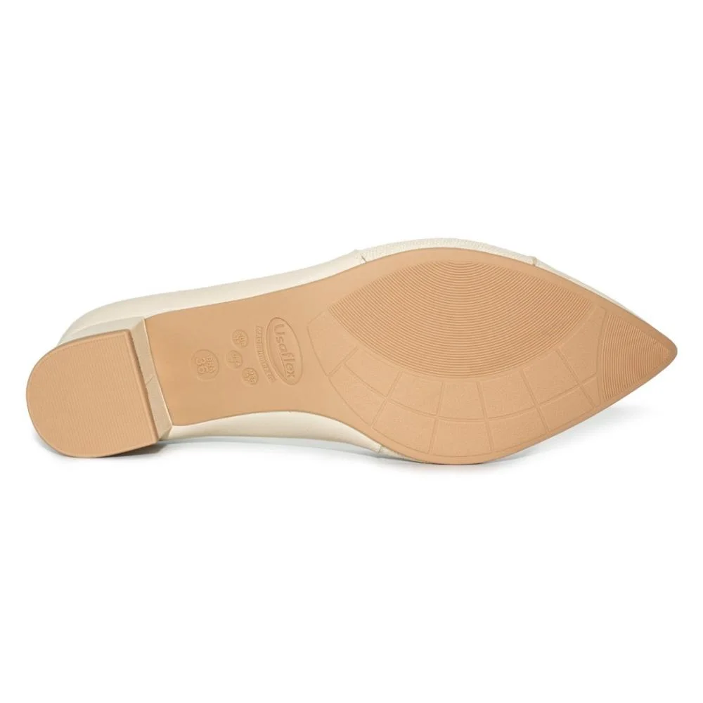 Scarpin Usaflex Couro Salto Bloco Enfeite MM0503 Bege 5
