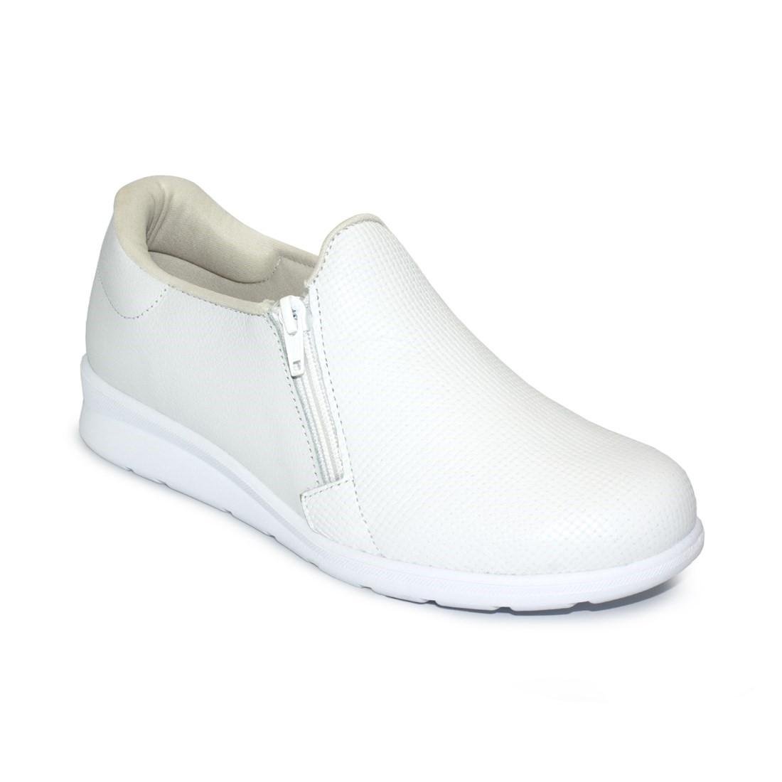 Tênis Usaflex Em Couro Slip On Zíper MM1801 Branco 2