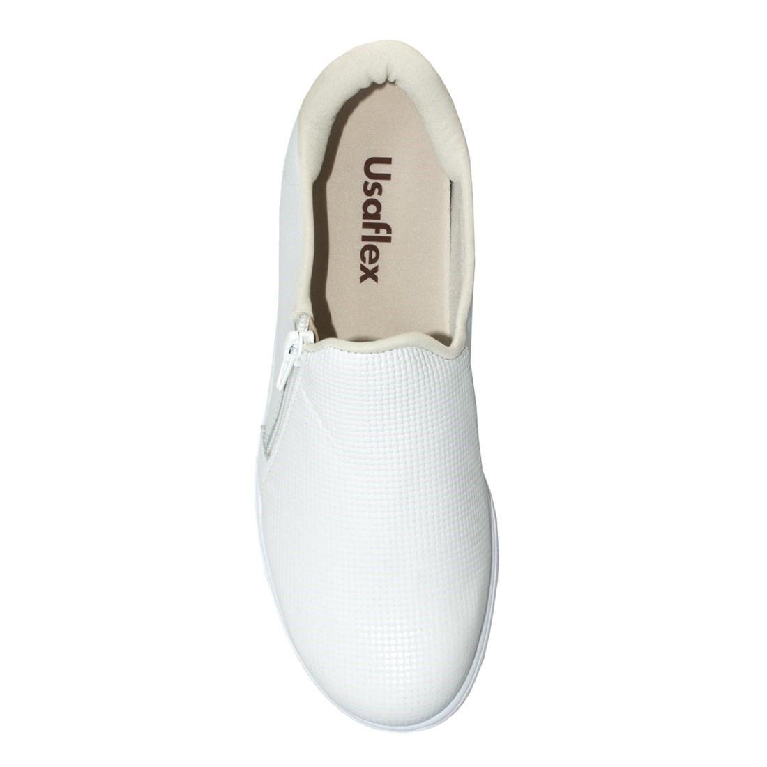 Tênis Usaflex Em Couro Slip On Zíper MM1801 Branco 3
