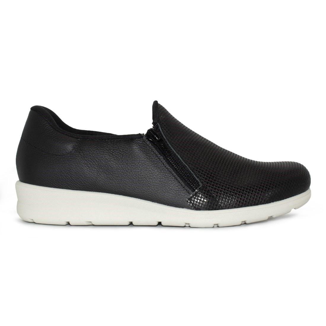 Tênis Usaflex Em Couro Slip On Zíper MM1801 Preto 1