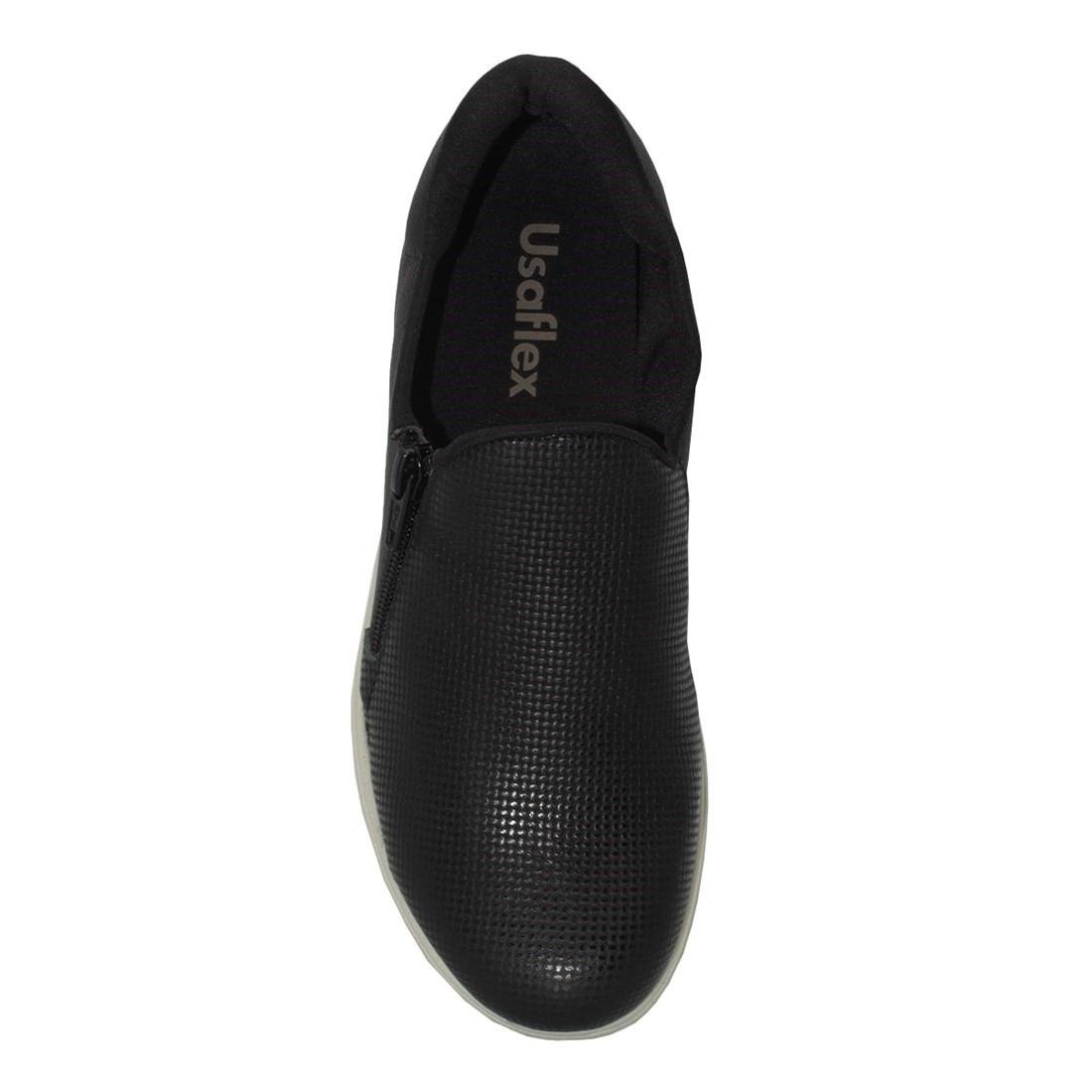 Tênis Usaflex Em Couro Slip On Zíper MM1801 Preto 3