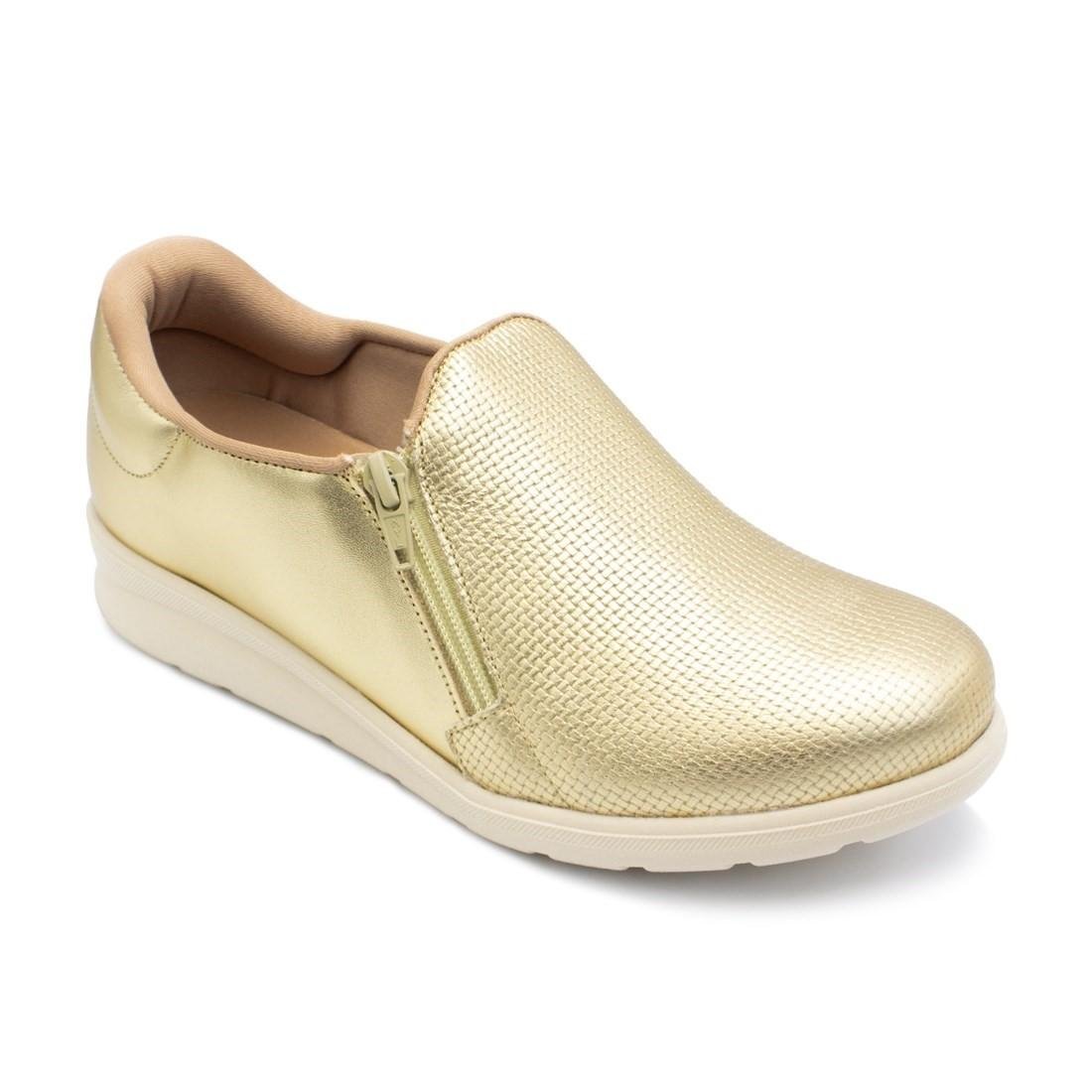 Tênis Usaflex Em Couro Slip On Zíper MM1801 Dourado 2