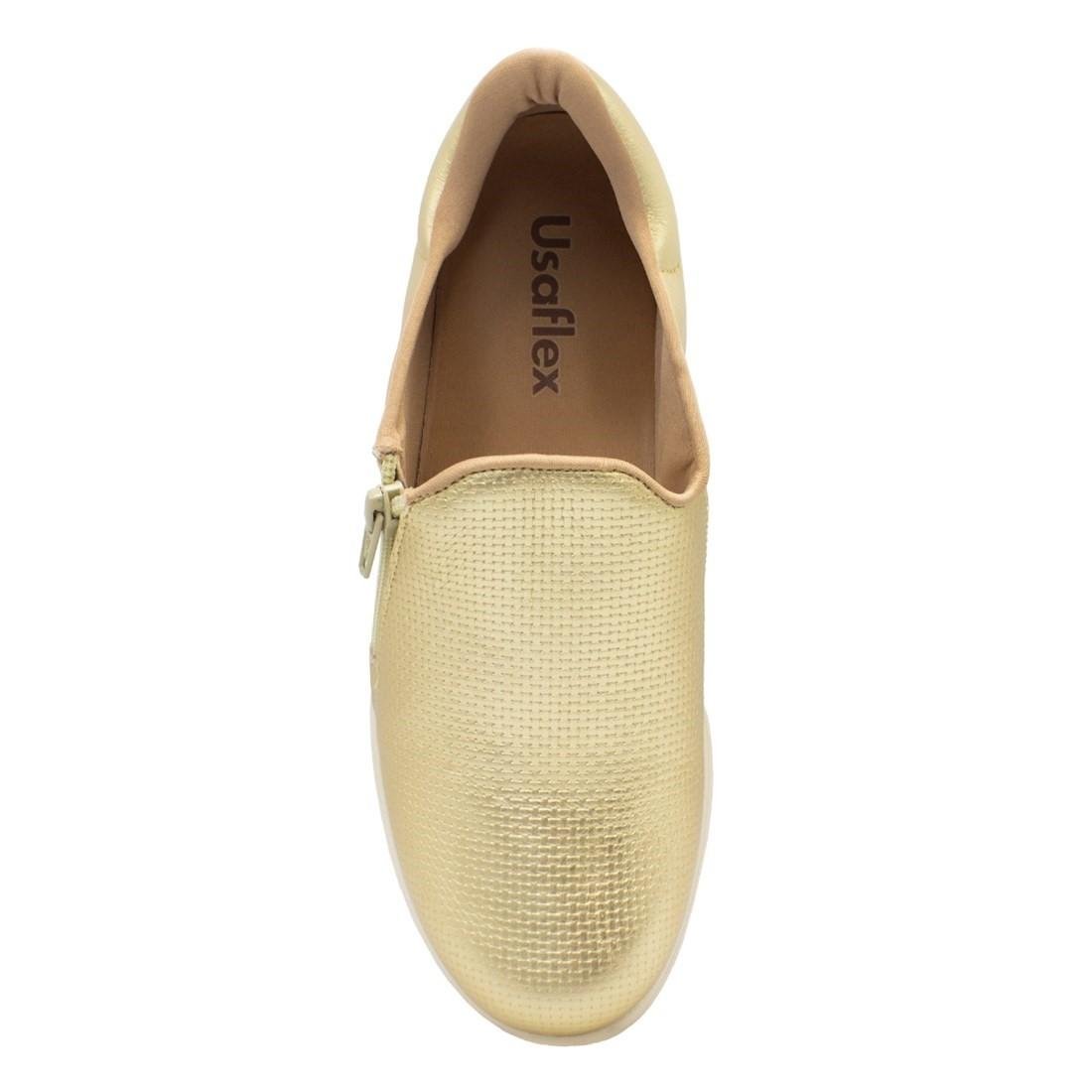 Tênis Usaflex Em Couro Slip On Zíper MM1801 Dourado 3