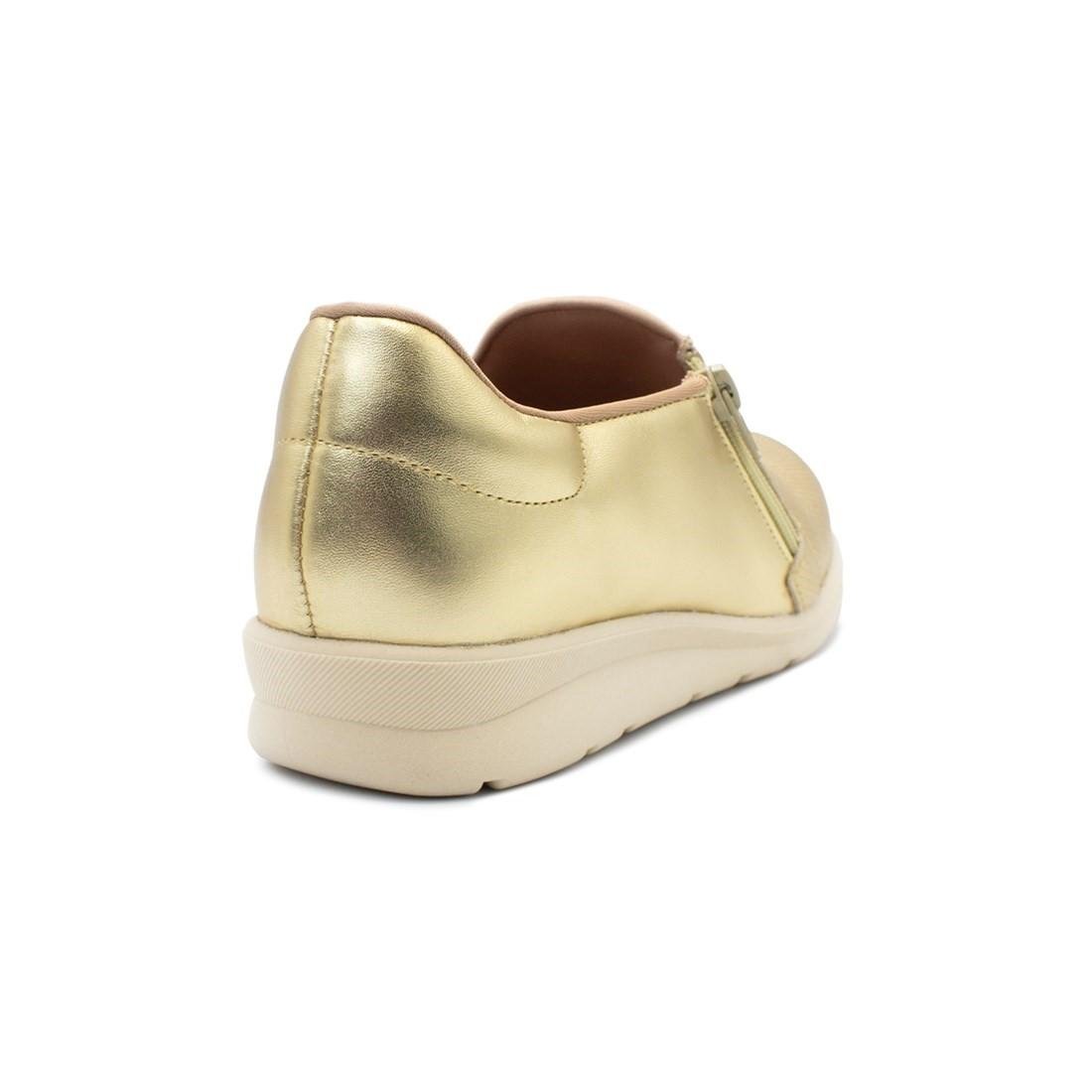 Tênis Usaflex Em Couro Slip On Zíper MM1801 Dourado 4