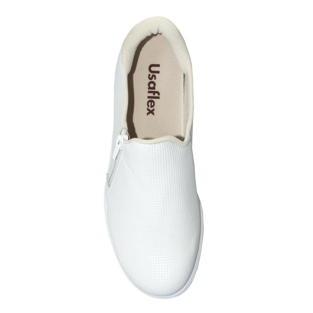 Tênis Usaflex Em Couro Slip On Zíper MM1801 Branco 3