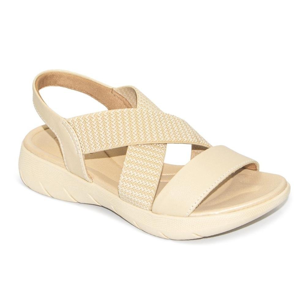 Sandália Usaflex Feminina Plataforma Couro Tiras Elásticas Casual AL1403 Bege 2
