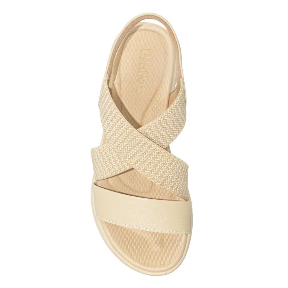 Sandália Usaflex Feminina Plataforma Couro Tiras Elásticas Casual AL1403 Bege 3