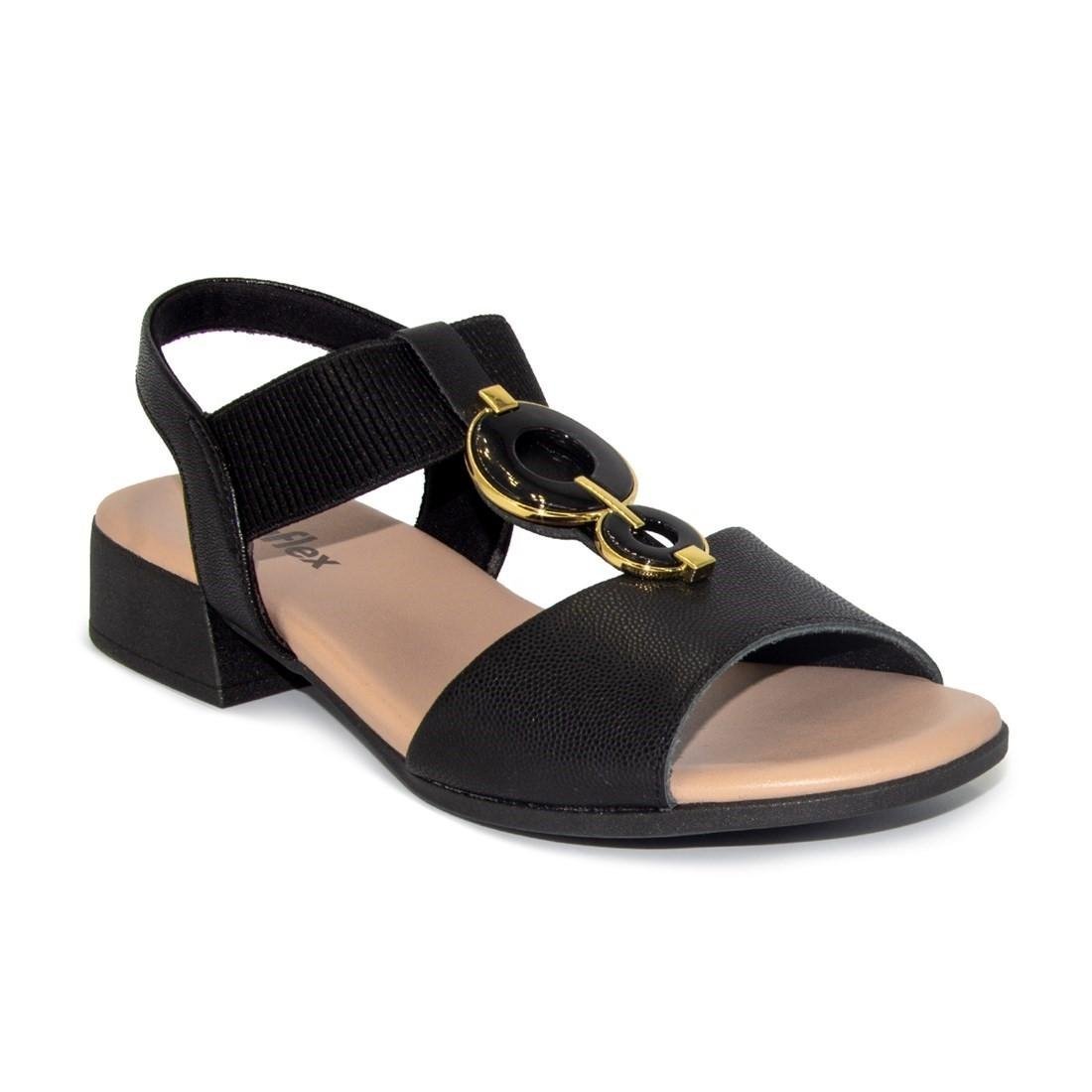 Sandália Usaflex Feminina Salto Bloco Couro e Elástico Enfeite Casual MM1702 Preto 2