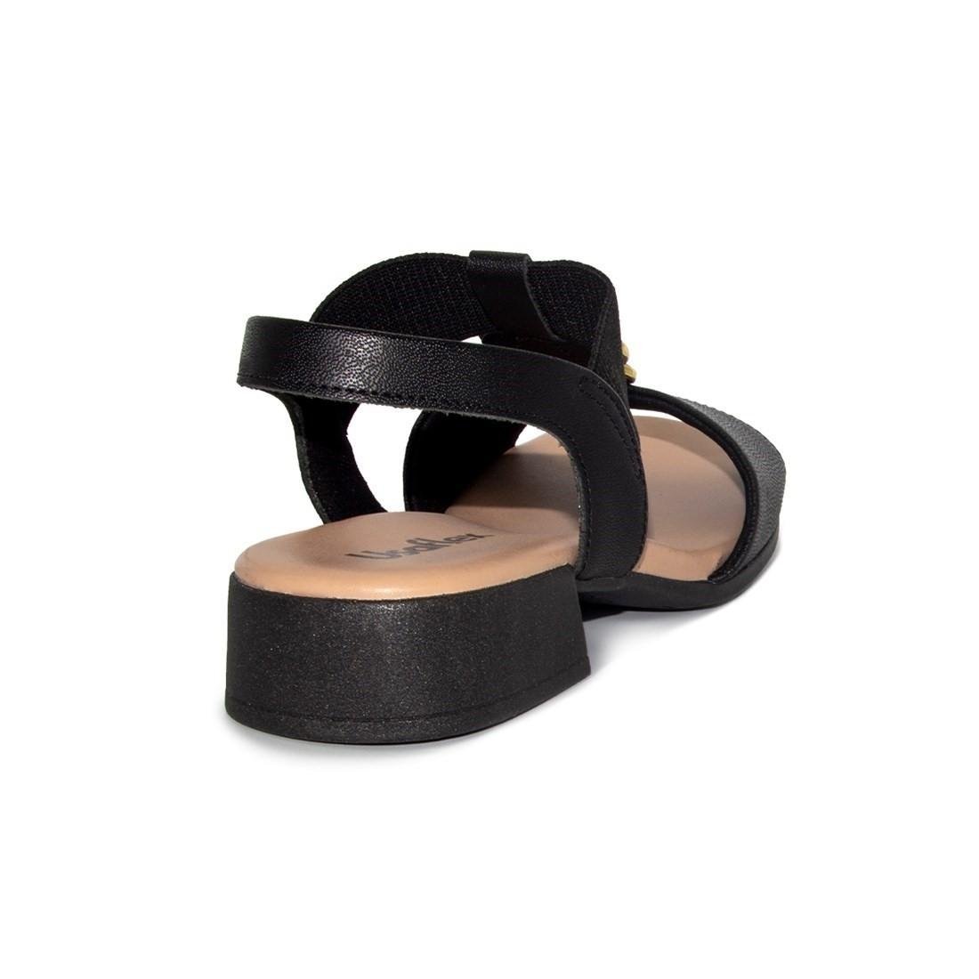 Sandália Usaflex Feminina Salto Bloco Couro e Elástico Enfeite Casual MM1702 Preto 4