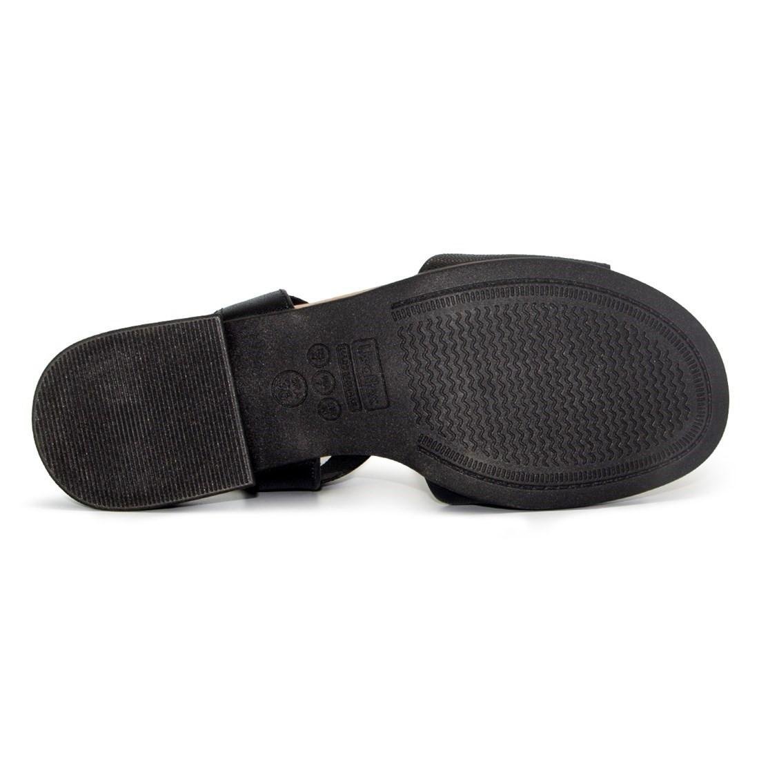 Sandália Usaflex Feminina Salto Bloco Couro e Elástico Enfeite Casual MM1702 Preto 5