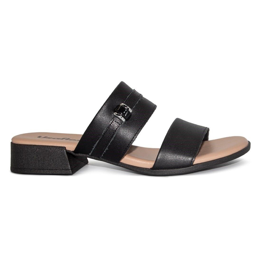 Tamanco Usaflex Feminino Salto Bloco Couro Enfeite Casual MM1701