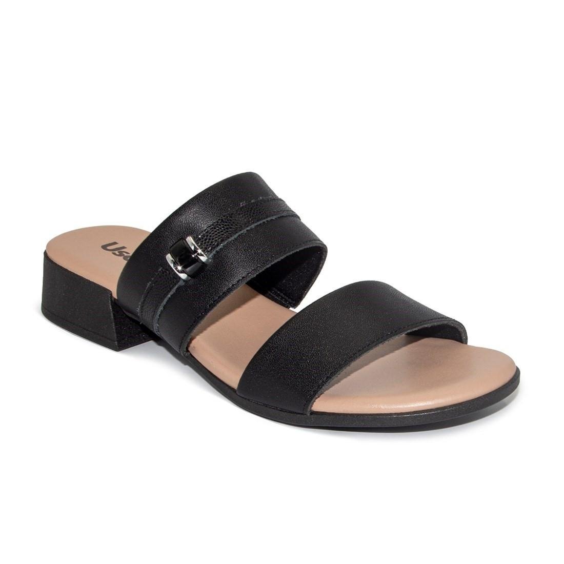 Tamanco Usaflex Feminino Salto Bloco Couro Enfeite Casual MM1701 Preto 2