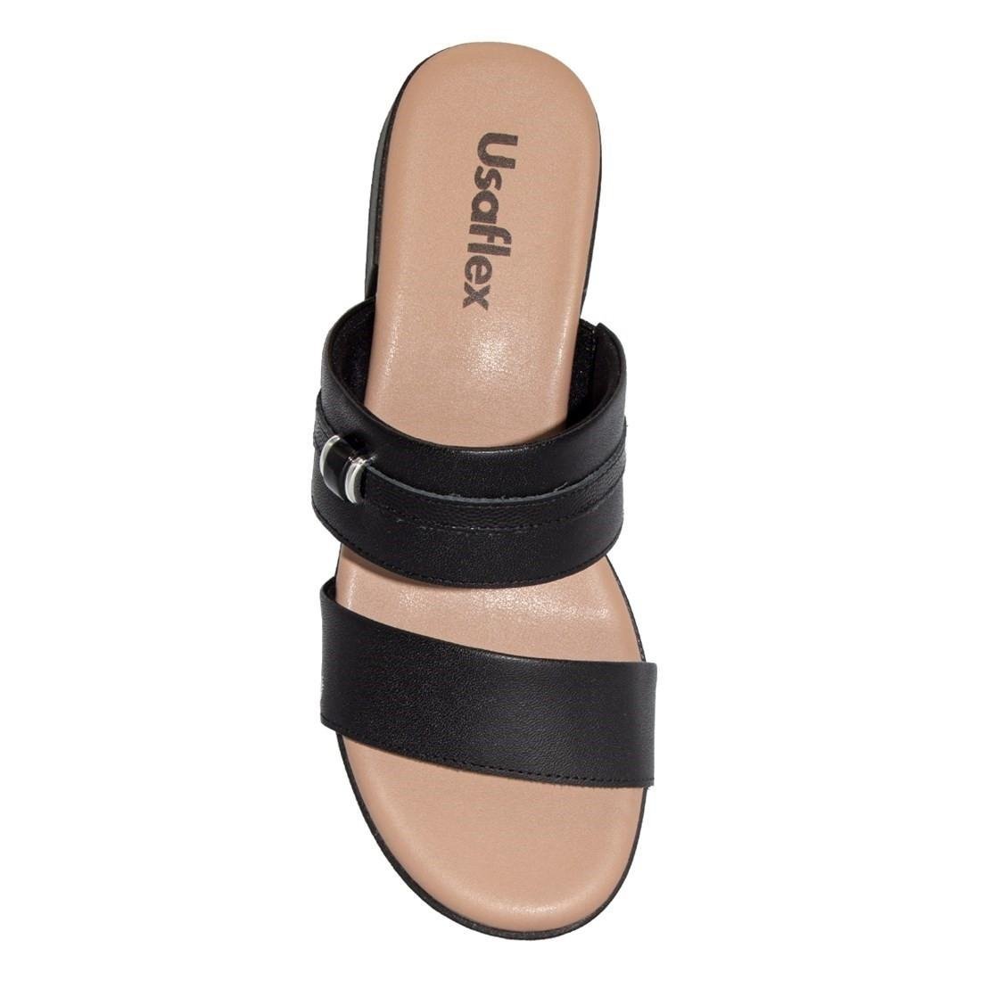 Tamanco Usaflex Feminino Salto Bloco Couro Enfeite Casual MM1701 Preto 3
