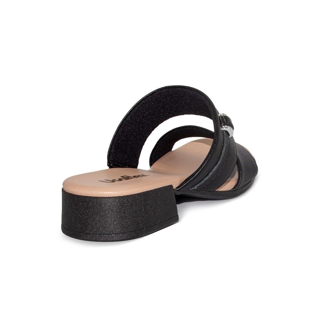 Tamanco Usaflex Feminino Salto Bloco Couro Enfeite Casual MM1701 Preto 4